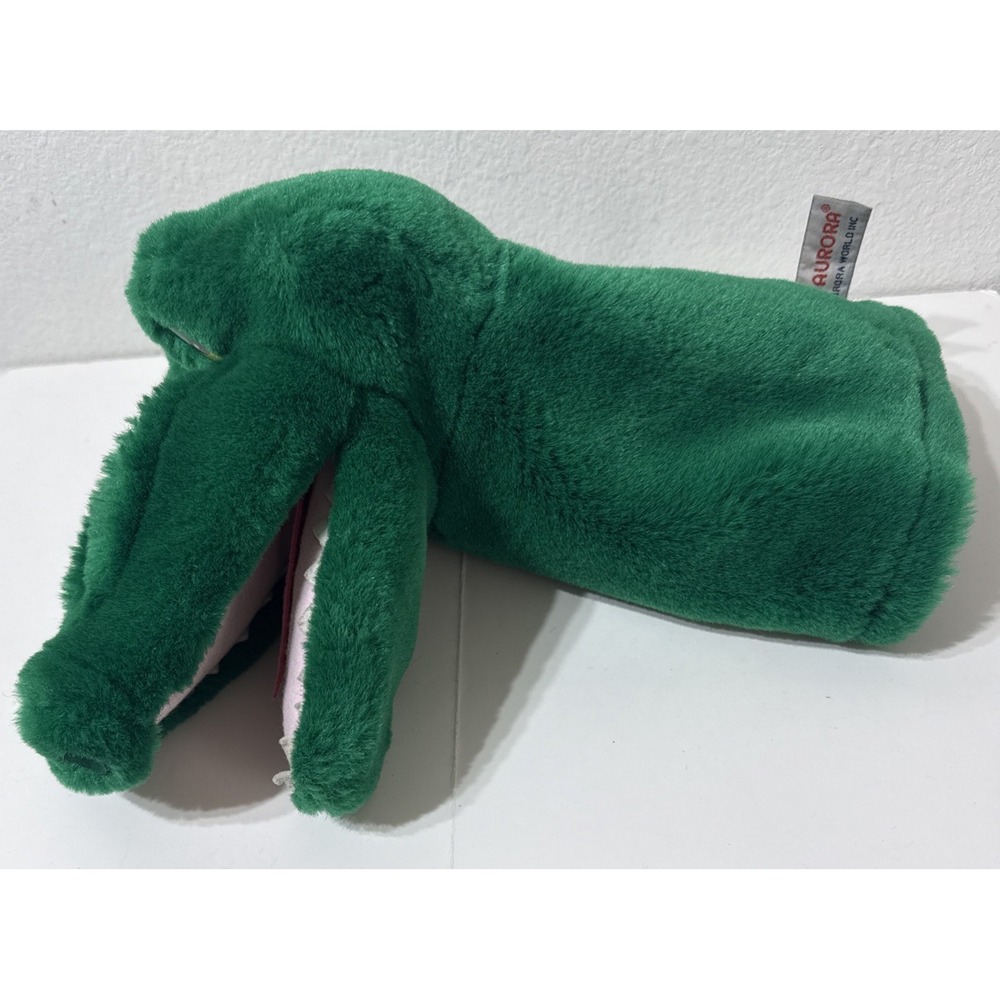 Aurora Green Alligator Plush Hand Puppet 11"x7" Vintage‎ Soft Plush Plastic Eyes